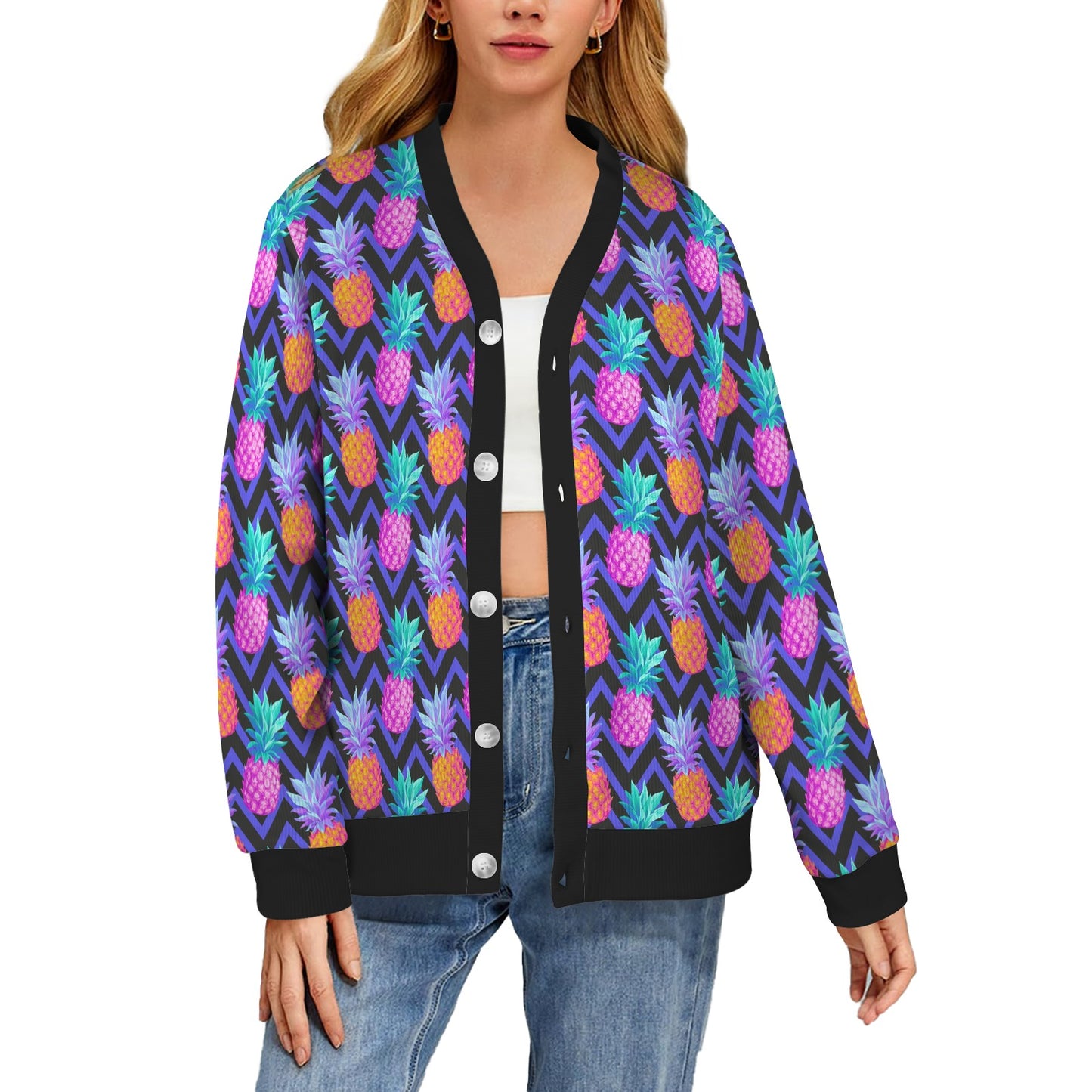 Pineapple Color Art Pattern Women's Cardigan