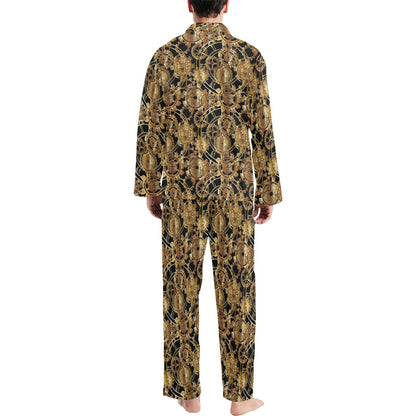 Steampunk Gear Design Themed Print Men's Long Pajama Set