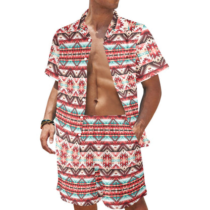 Aztec Western Style Print Pattern Men's Beach Shirt and Shorts Set