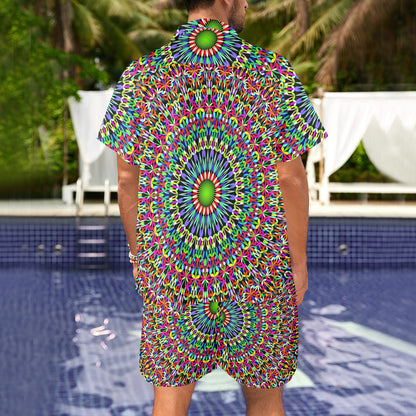 Bohemian Colorful Style Print Men's Beach Shirt and Shorts Set