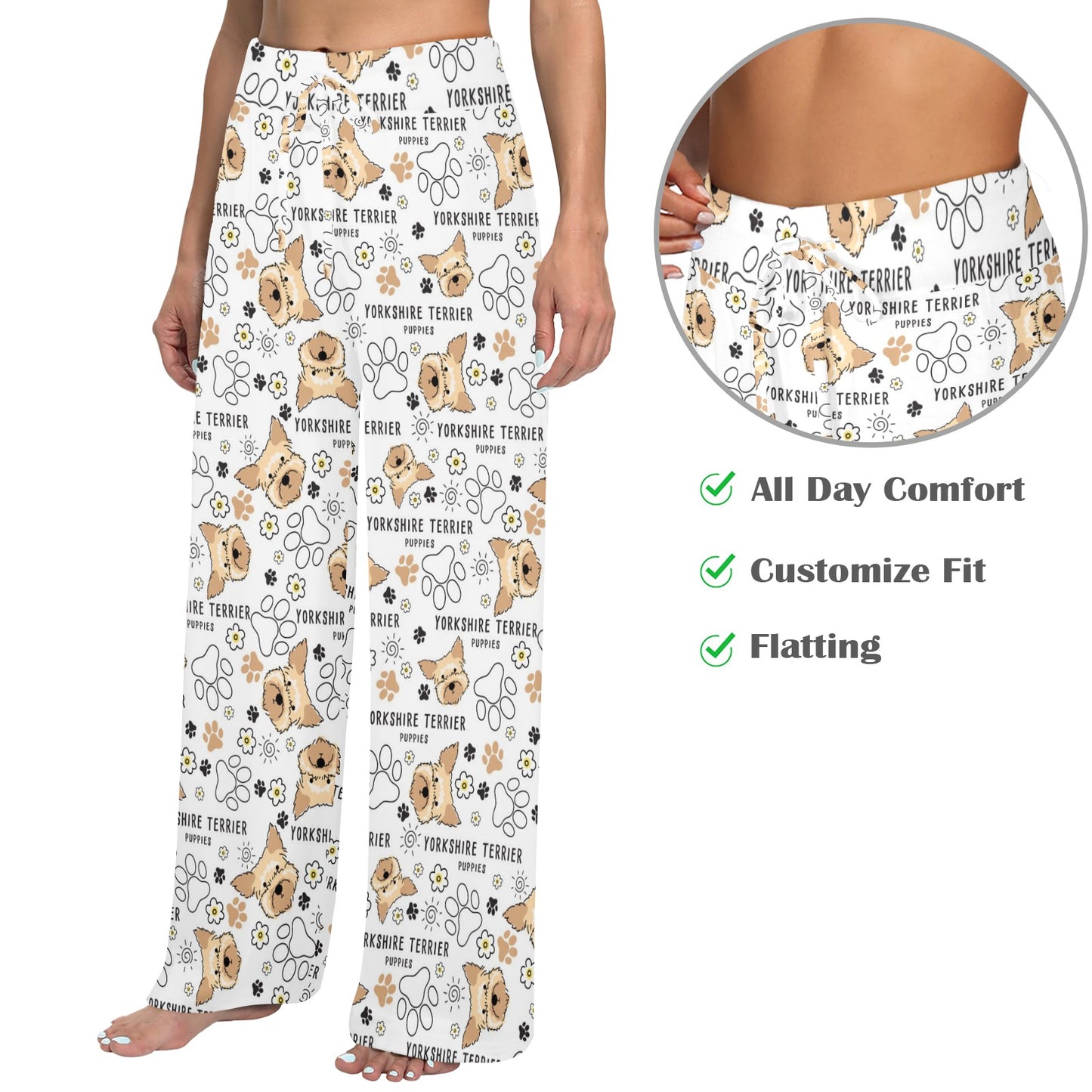 Yorkshire Terriers Print Design LKS308 Women's Wide Leg Lounge Pants