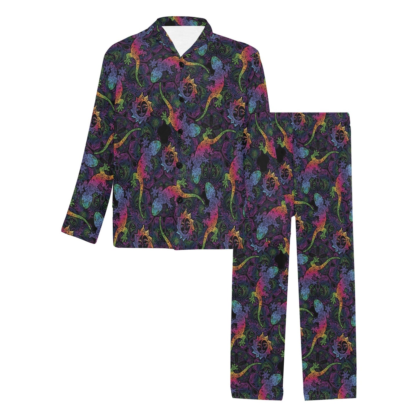 Gecko Rainbow Pattern Print Design 03 Men's Long Pajama Set