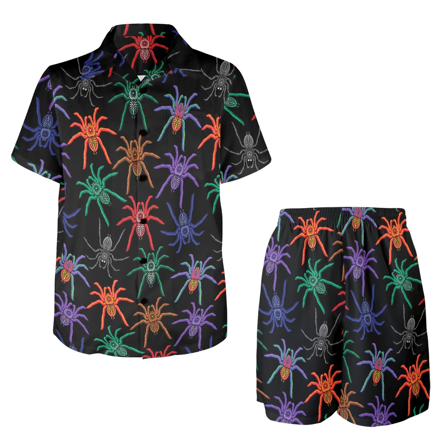 Tarantula Neon Color Pattern Print Design 03 Men's Beach Shirt and Shorts Set