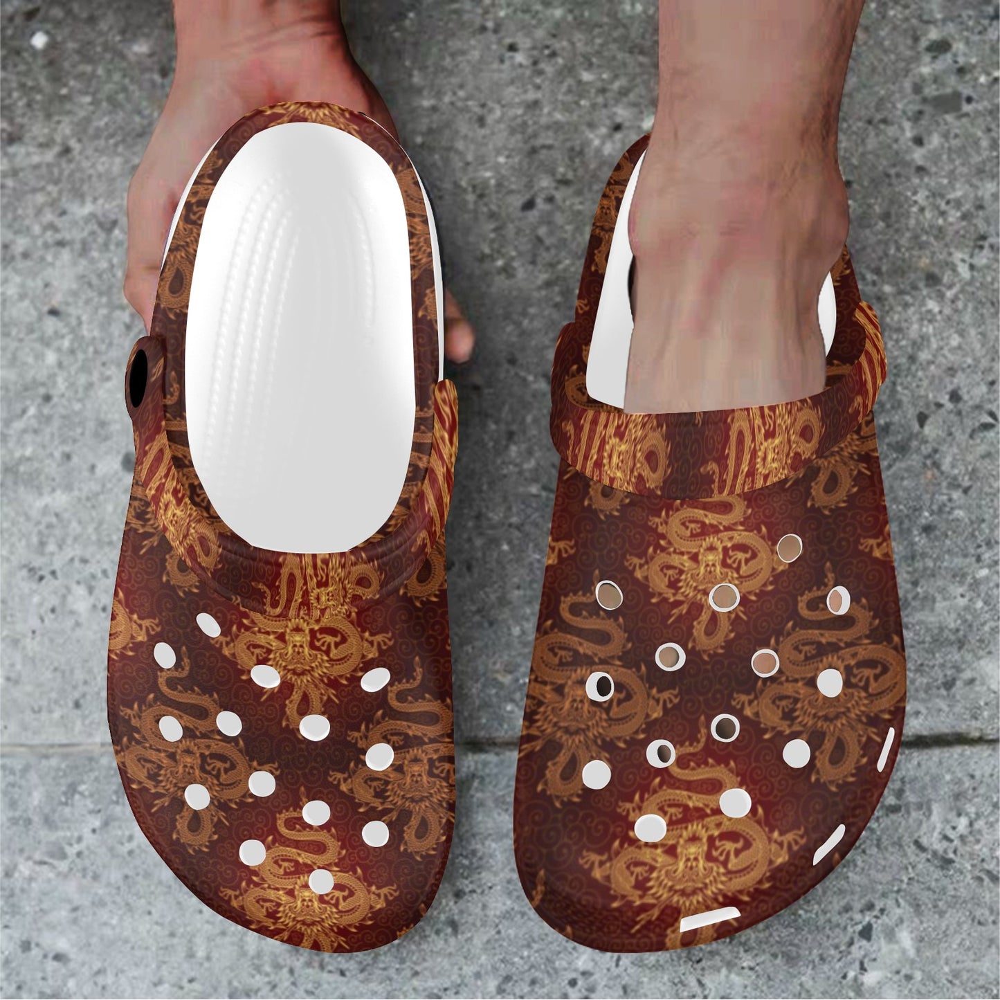 Chinese Dragons Gold Design Unisex Clogs Shoes