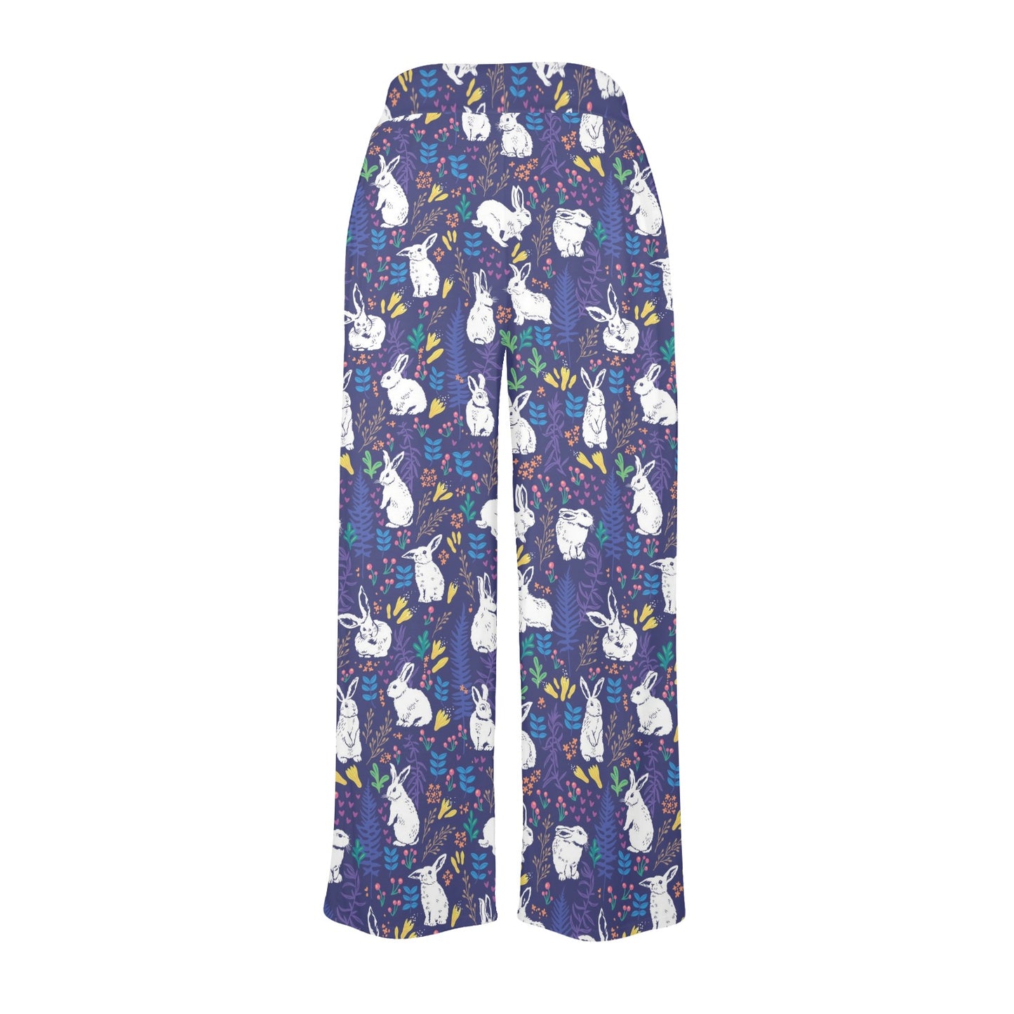 Bunny Pattern Print Design 01 Women's Wide Leg Lounge Pants