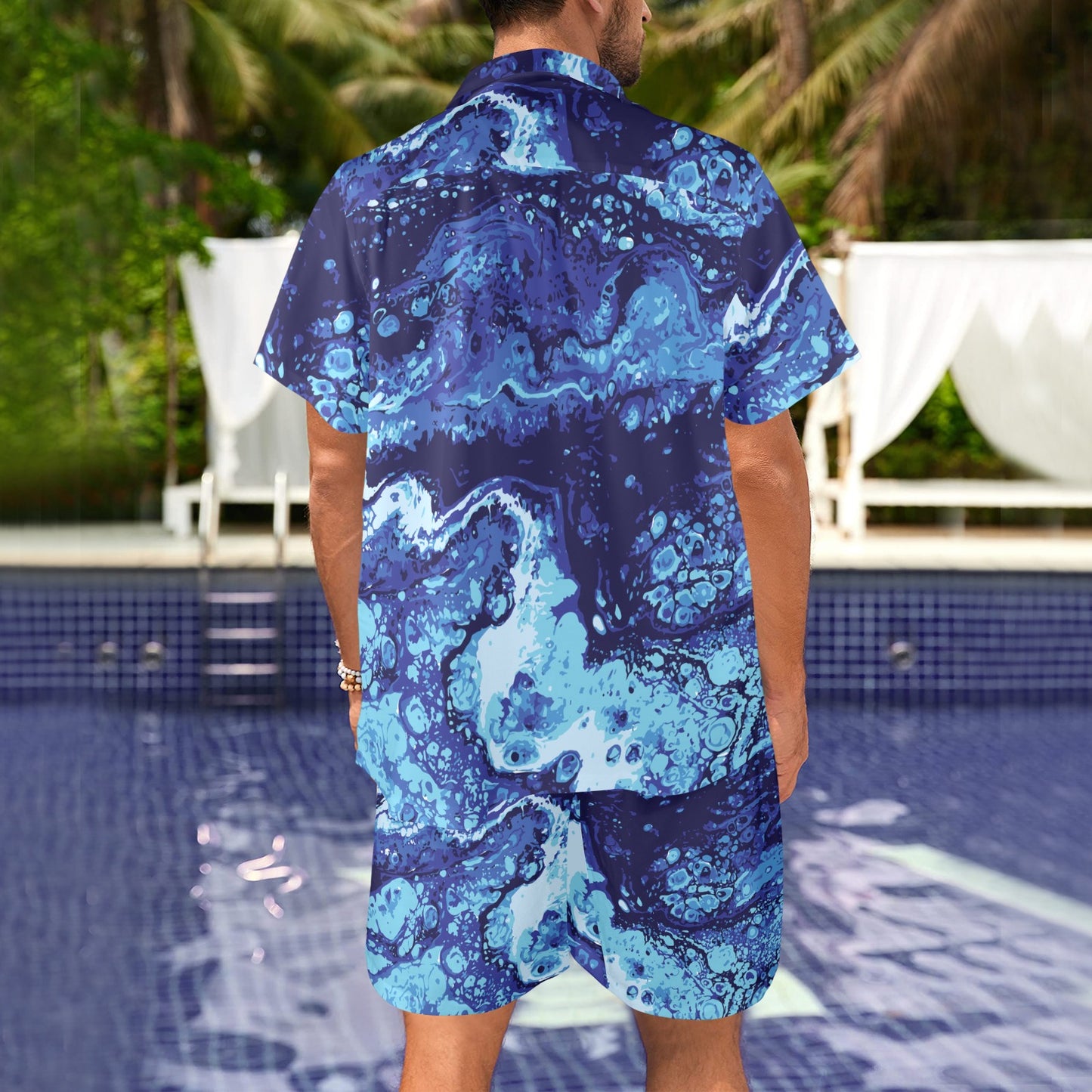 Ocean Liquid Pattern Print Design A03 Men's Beach Shirt and Shorts Set