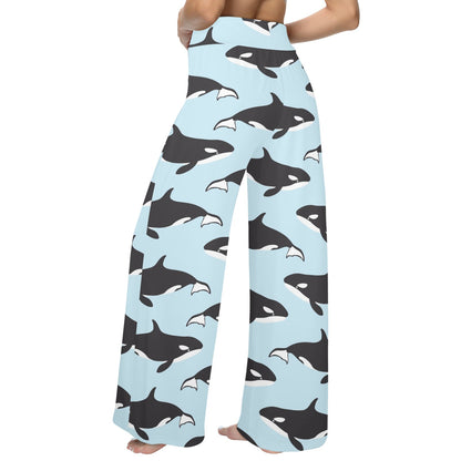 Killer Whale Pattern Print Design 01 Women's Wide Leg Lounge Pants