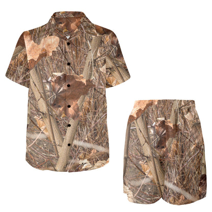 Camo Realistic Tree Forest Autumn Print Men's Beach Shirt and Shorts Set
