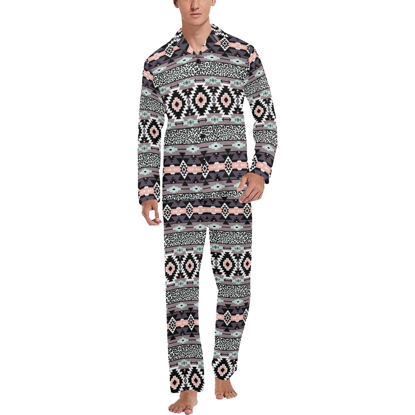 Safari Pattern Print Design LKS302 Men's Long Pajama Set