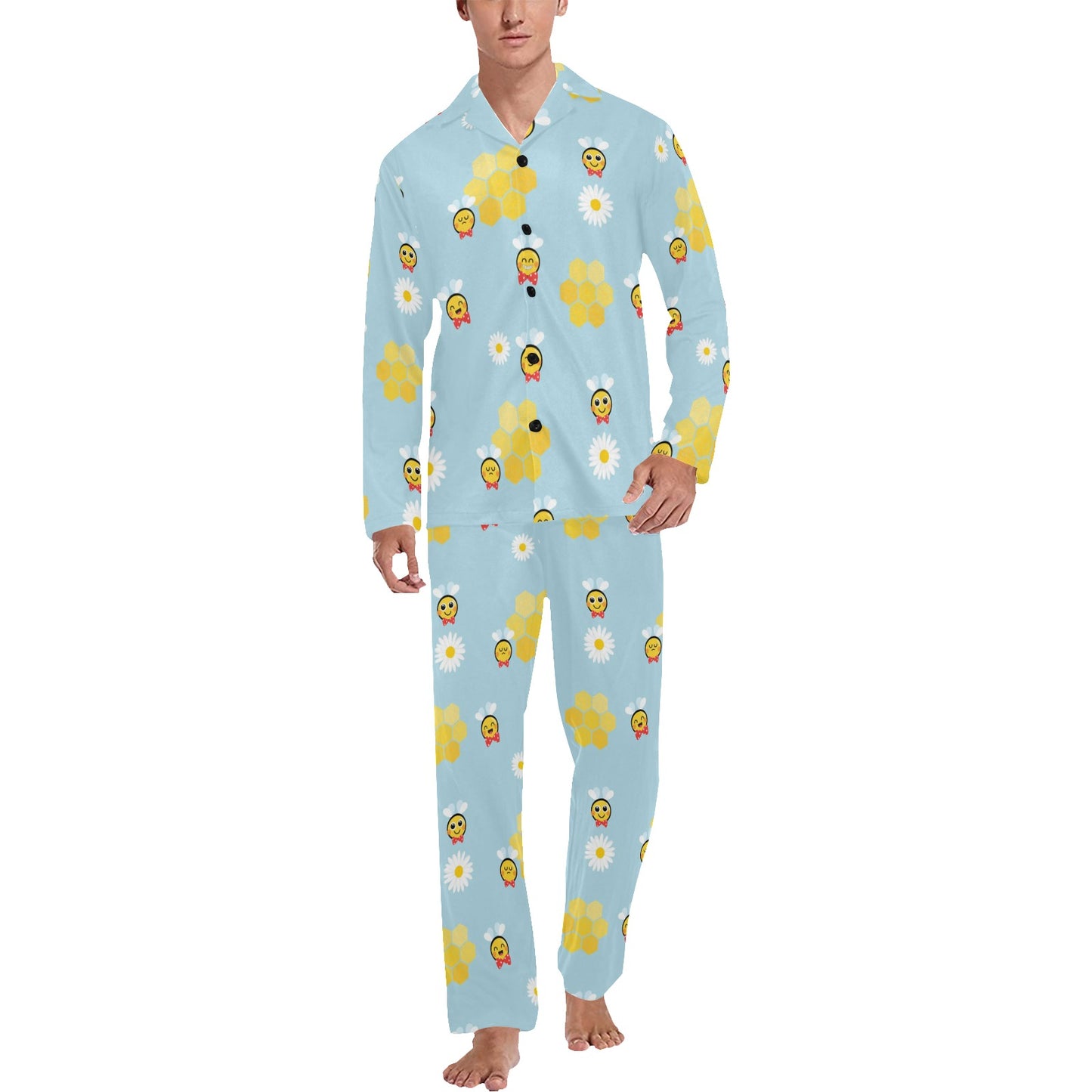 Bee Cute Print Design LKS304 Men's Long Pajama Set