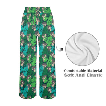 Chimpanzee Pattern Print Design 01 Women's Wide Leg Lounge Pants