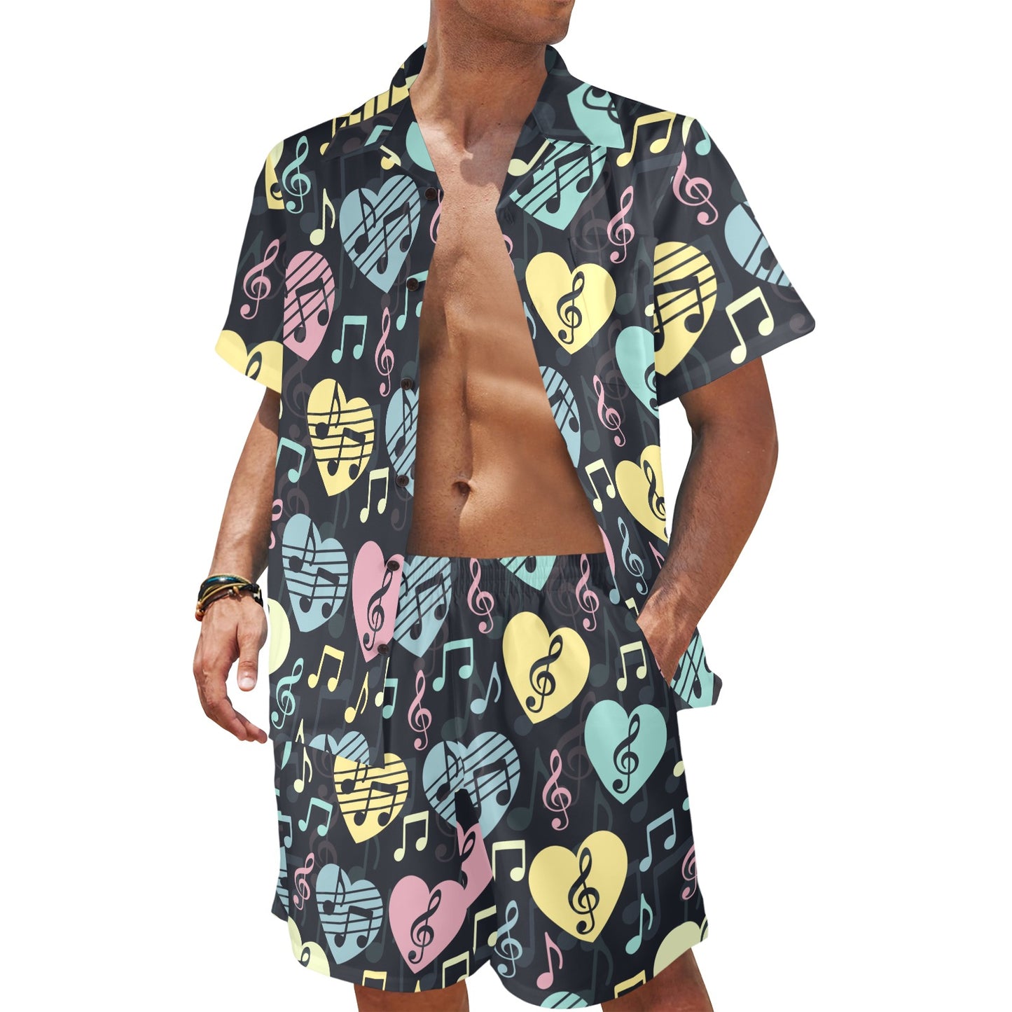 Music note Pattern Print Design A03 Men's Beach Shirt and Shorts Set