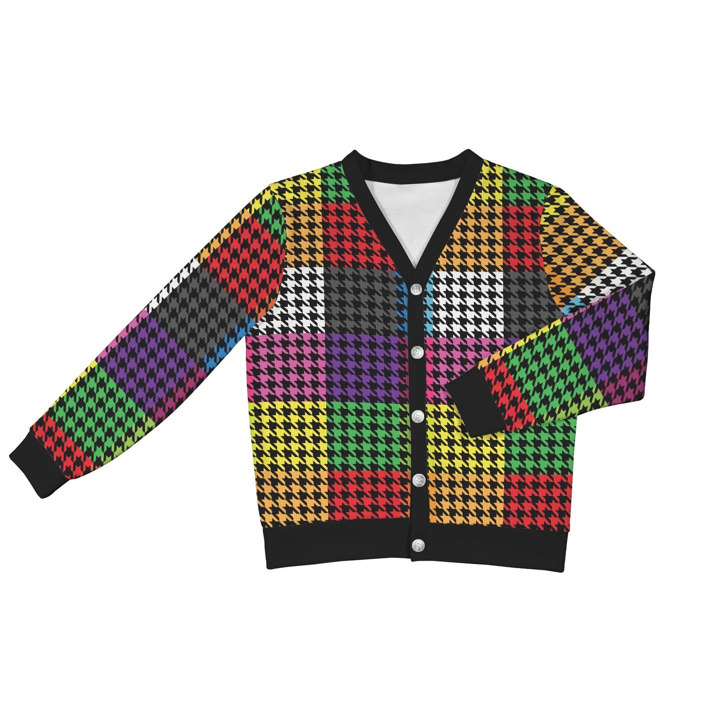 Houndstooth Colorful Pattern Print Design 01 Women's Cardigan