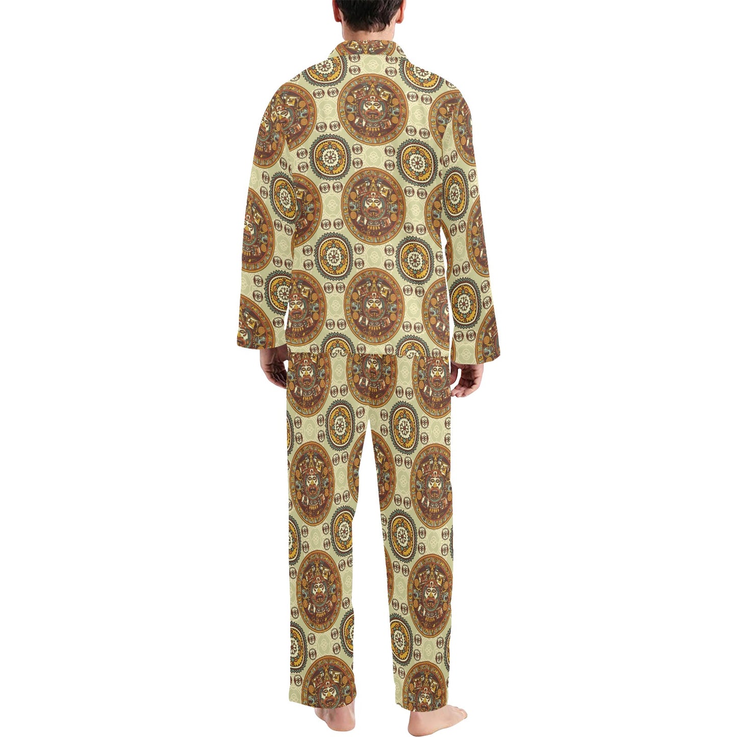 Calendar Aztec Themed Print Pattern Men's Long Pajama Set