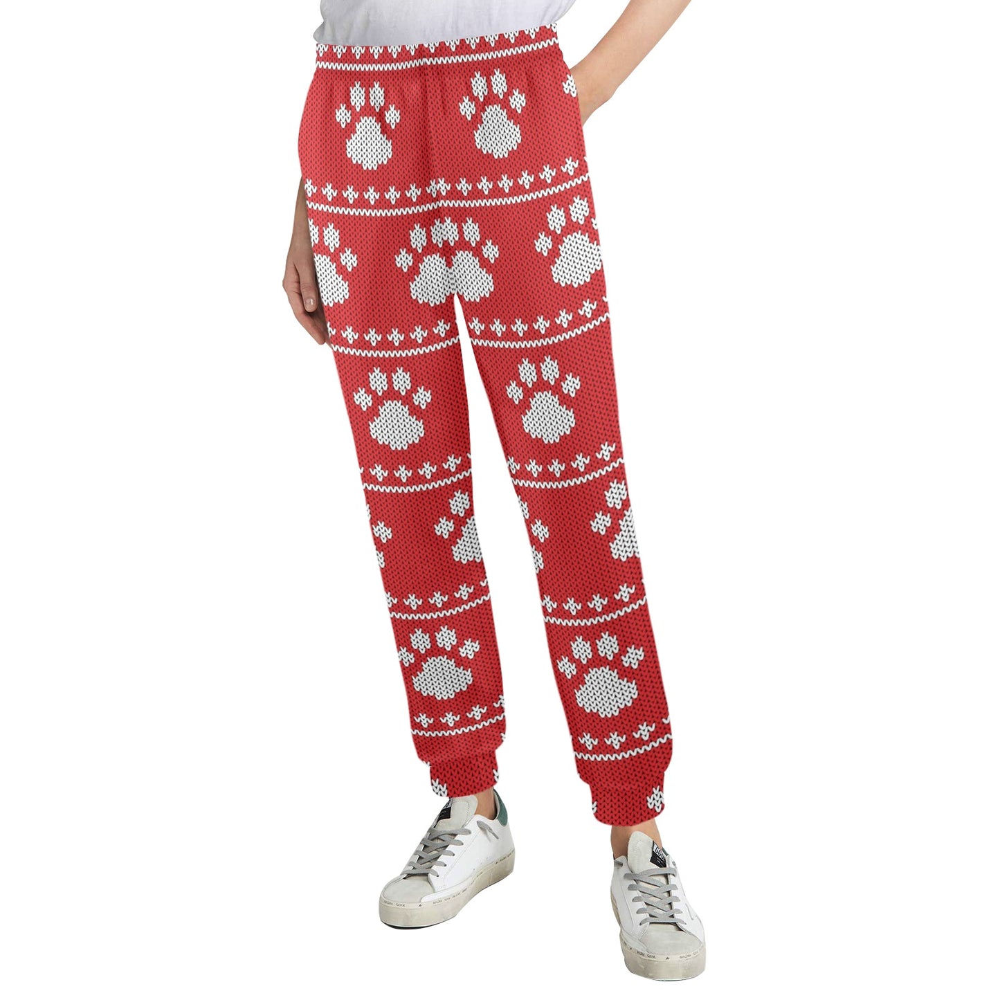 Knit Paw Pattern Print Design 03 Women's Casual Track Pants