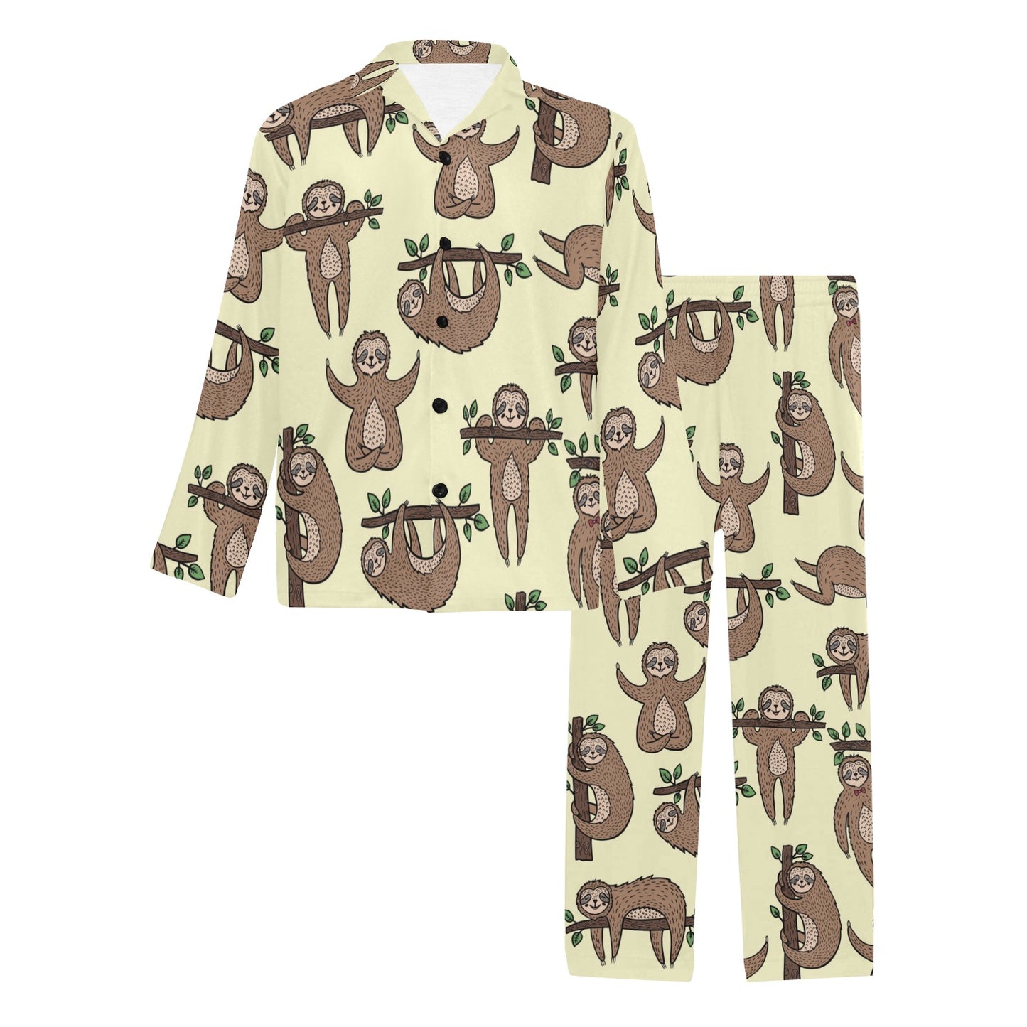 Sloth Print Design LKS3010 Men's Long Pajama Set