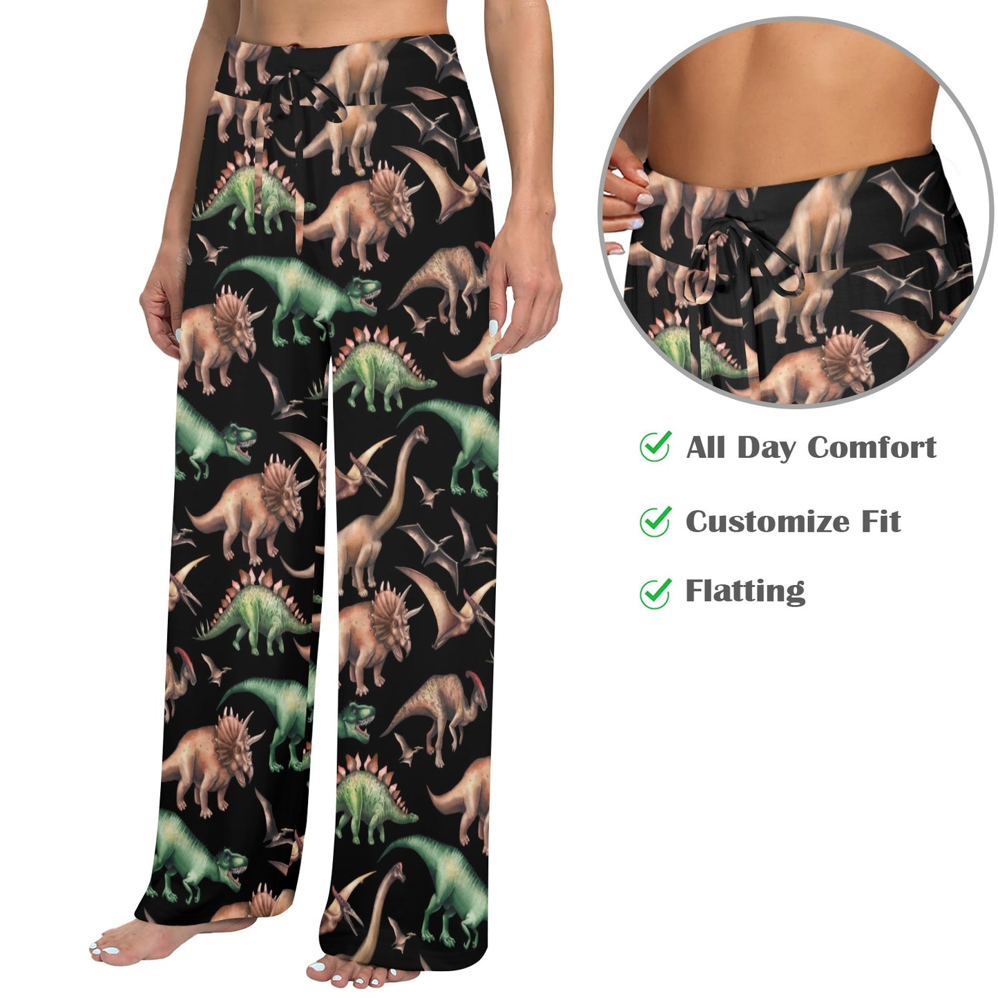 Dinosaur Print Pattern Women's Wide Leg Lounge Pants