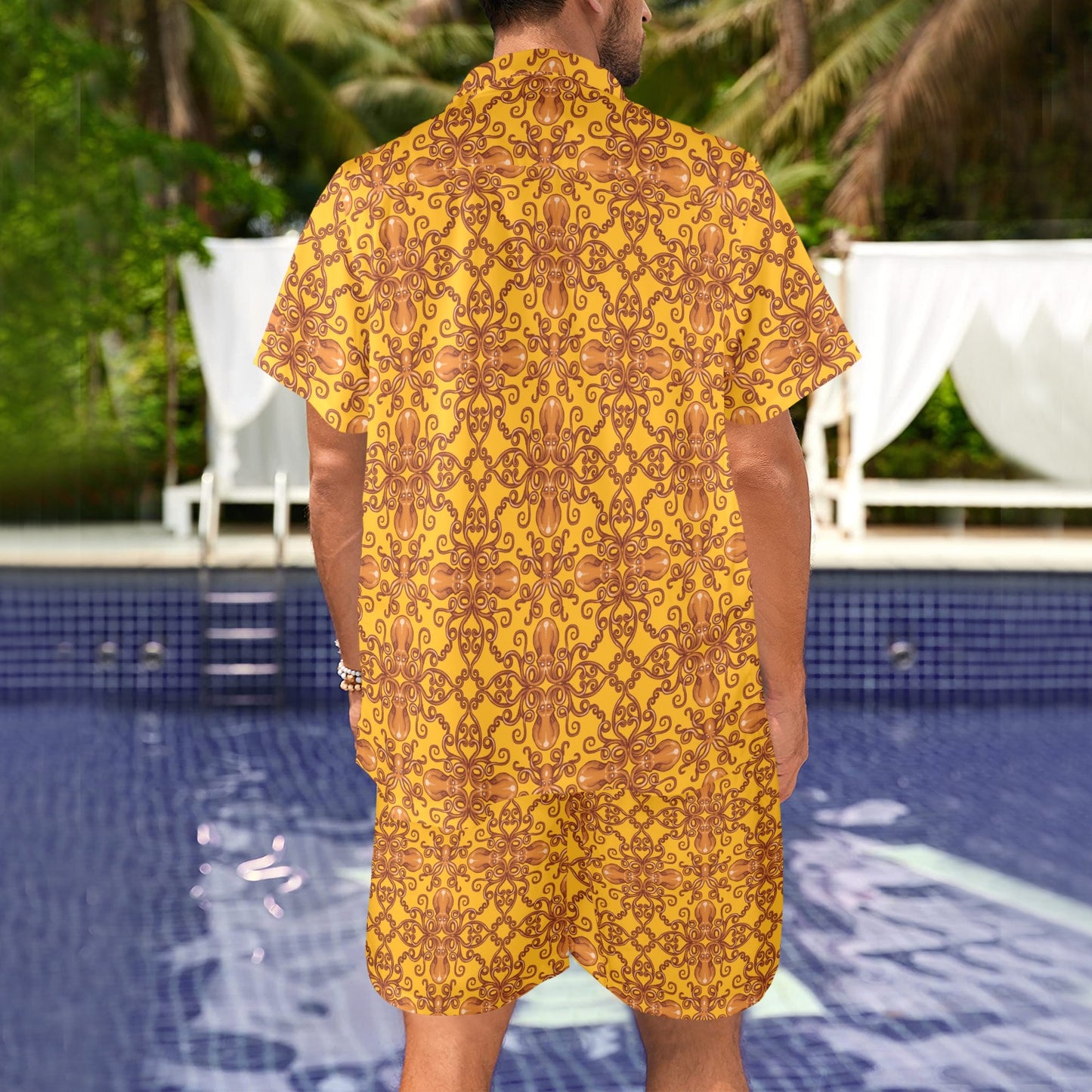Octopus Background Design Print Men's Beach Shirt and Shorts Set