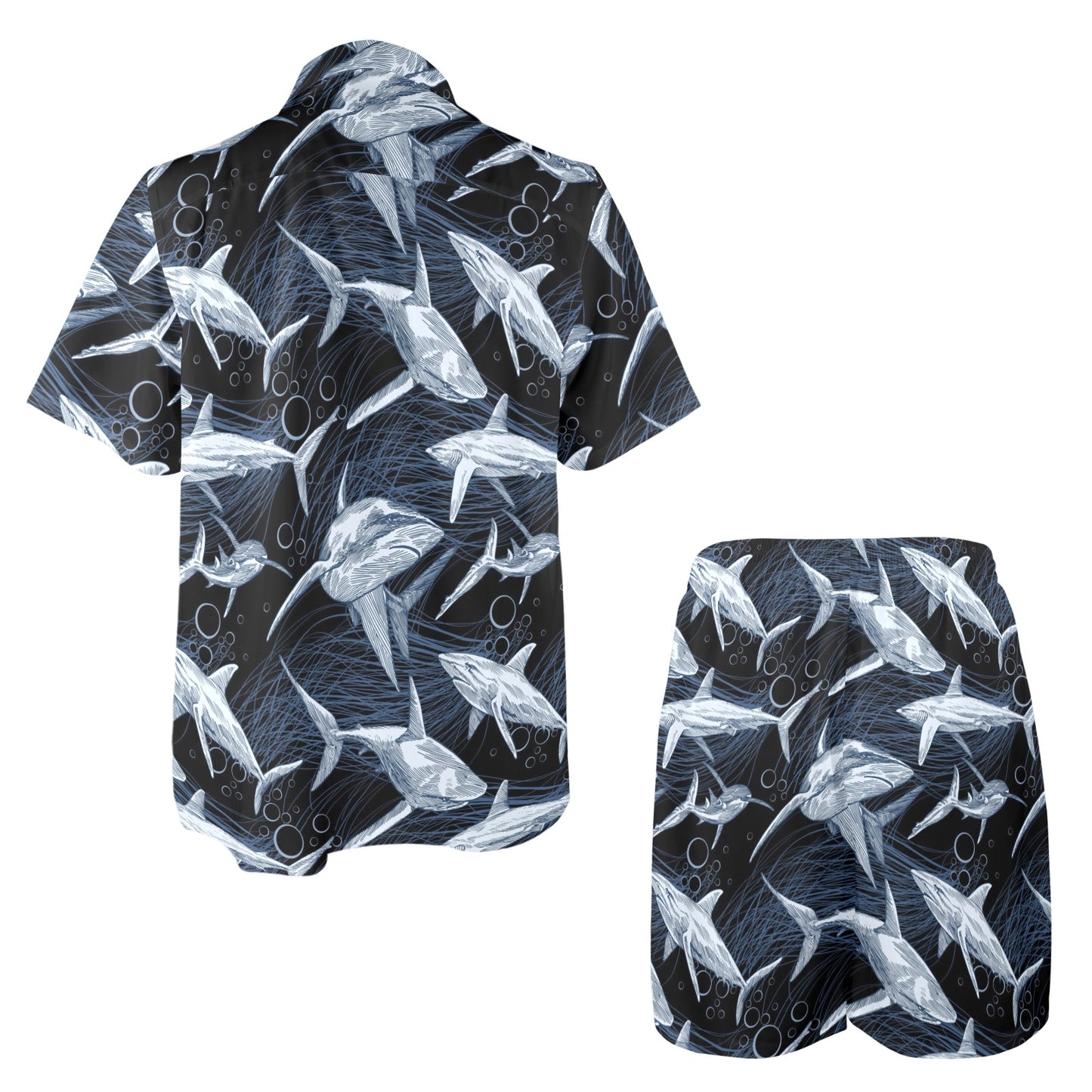 Shark Print Pattern Men's Beach Shirt and Shorts Set
