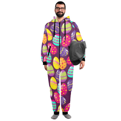 Easter Eggs Pattern Print Design RB04 Hooded Fleece Onesie Pajama Jumpsuit