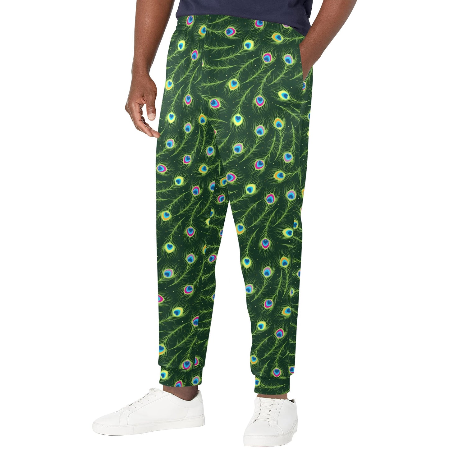 Peacock Feather Green Design Print Men's Casual Track Pants