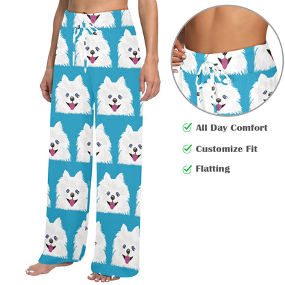 Pomeranians Pattern Print Design A05 Women's Wide Leg Lounge Pants