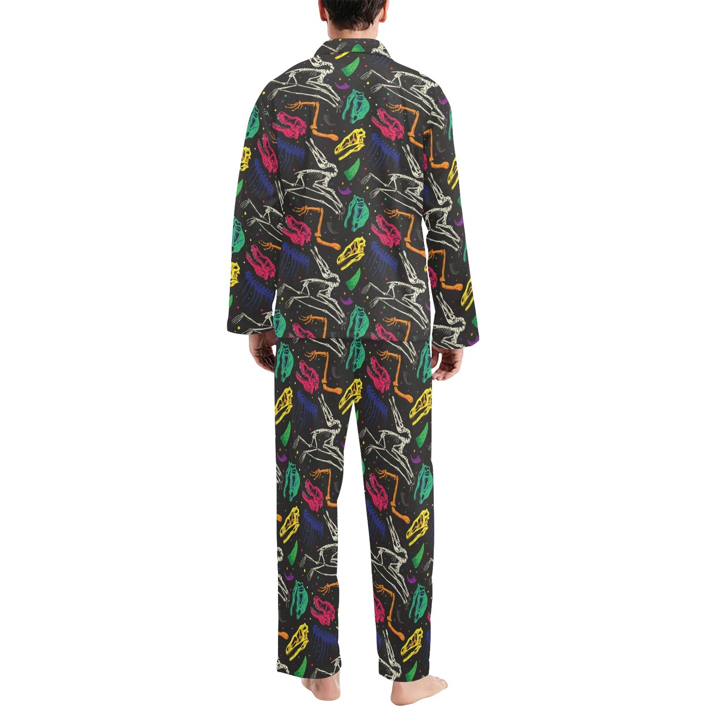 Dinosaur Skull Color Print Pattern Men's Long Pajama Set