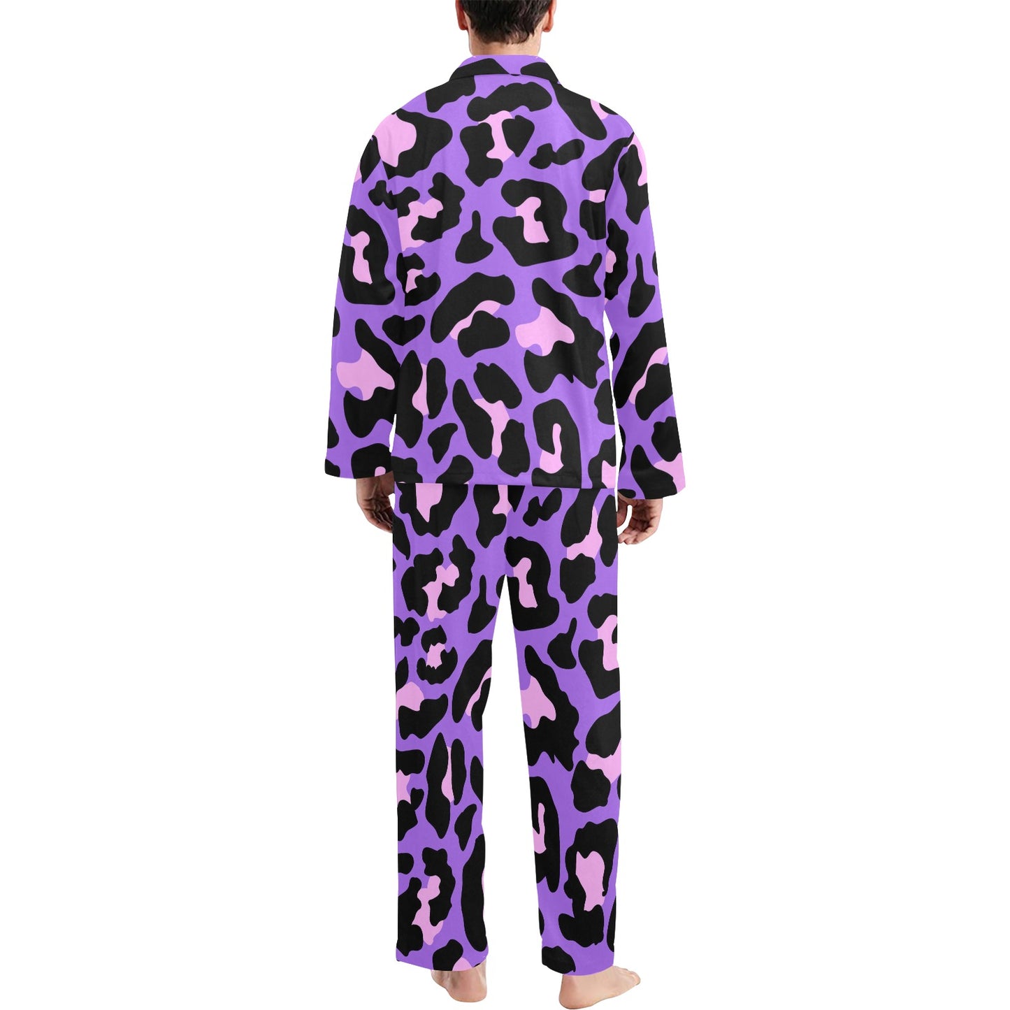 Cheetah Purple Neon Print Pattern Men's Long Pajama Set