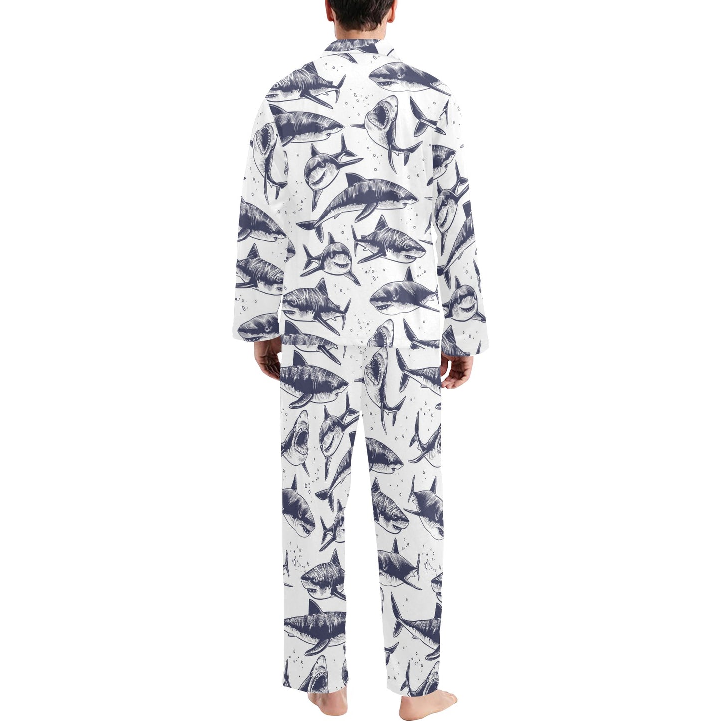 Great White Shark Pattern Print Design 02 Men's Long Pajama Set