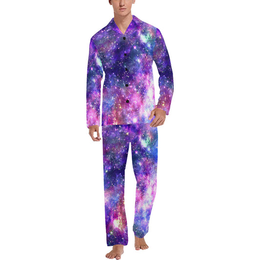 Galaxy Night Stardust Space Print Men's Long Pajama Set