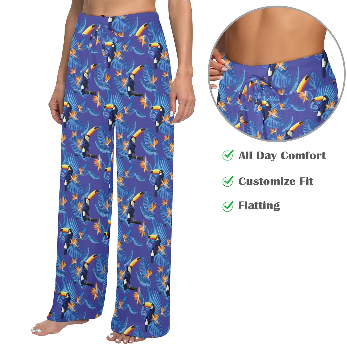 Toucan Print Design LKS306 Women's Wide Leg Lounge Pants