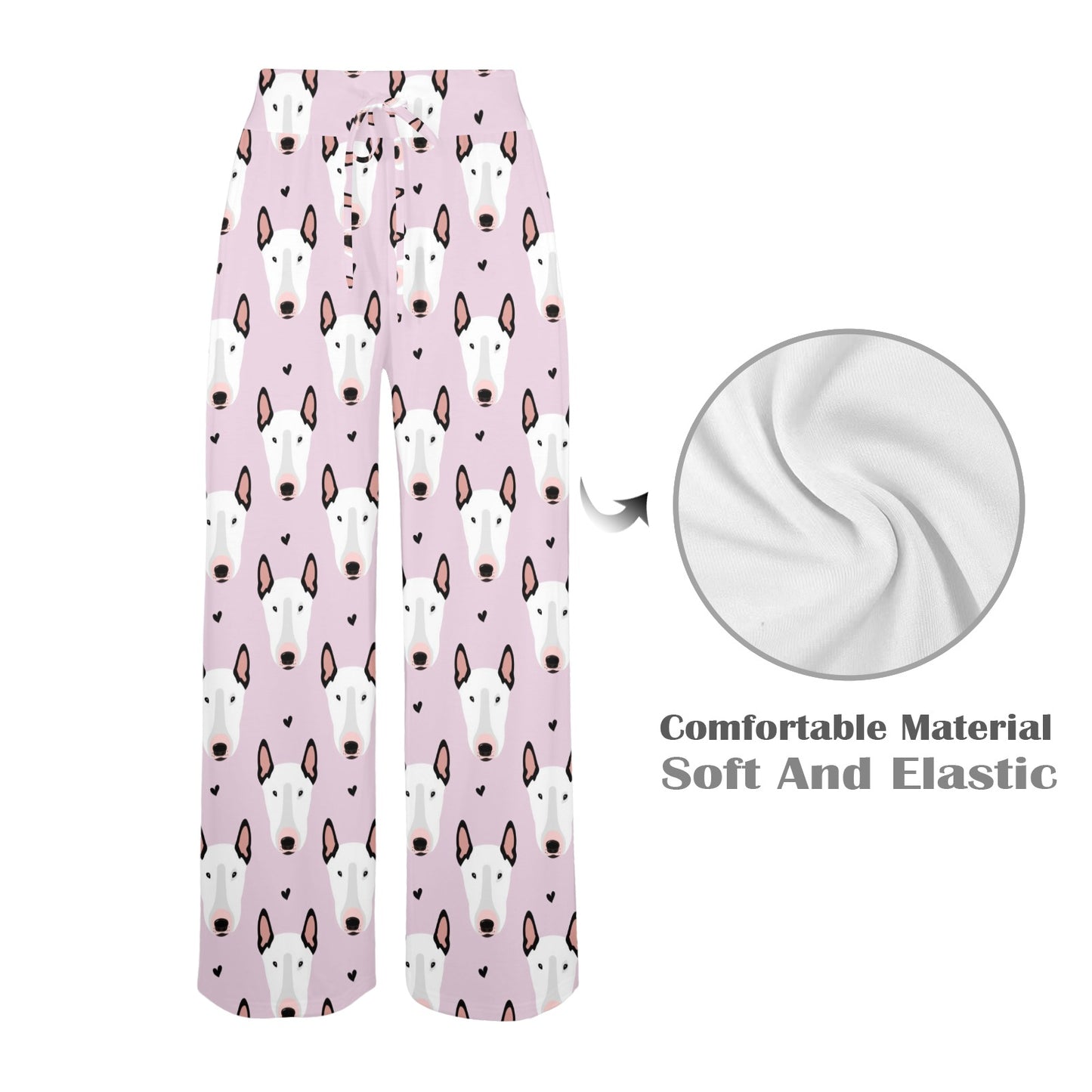 Bull Terrier Pink Print Pattern Women's Wide Leg Lounge Pants