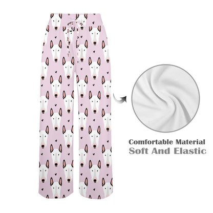 Bull Terrier Pink Print Pattern Women's Wide Leg Lounge Pants