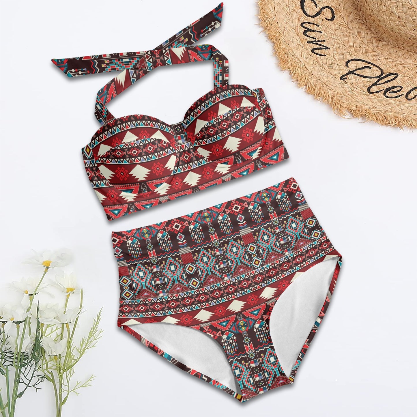 Tribal Aztec Indians native american Halter Neck Bikini Swimsuit