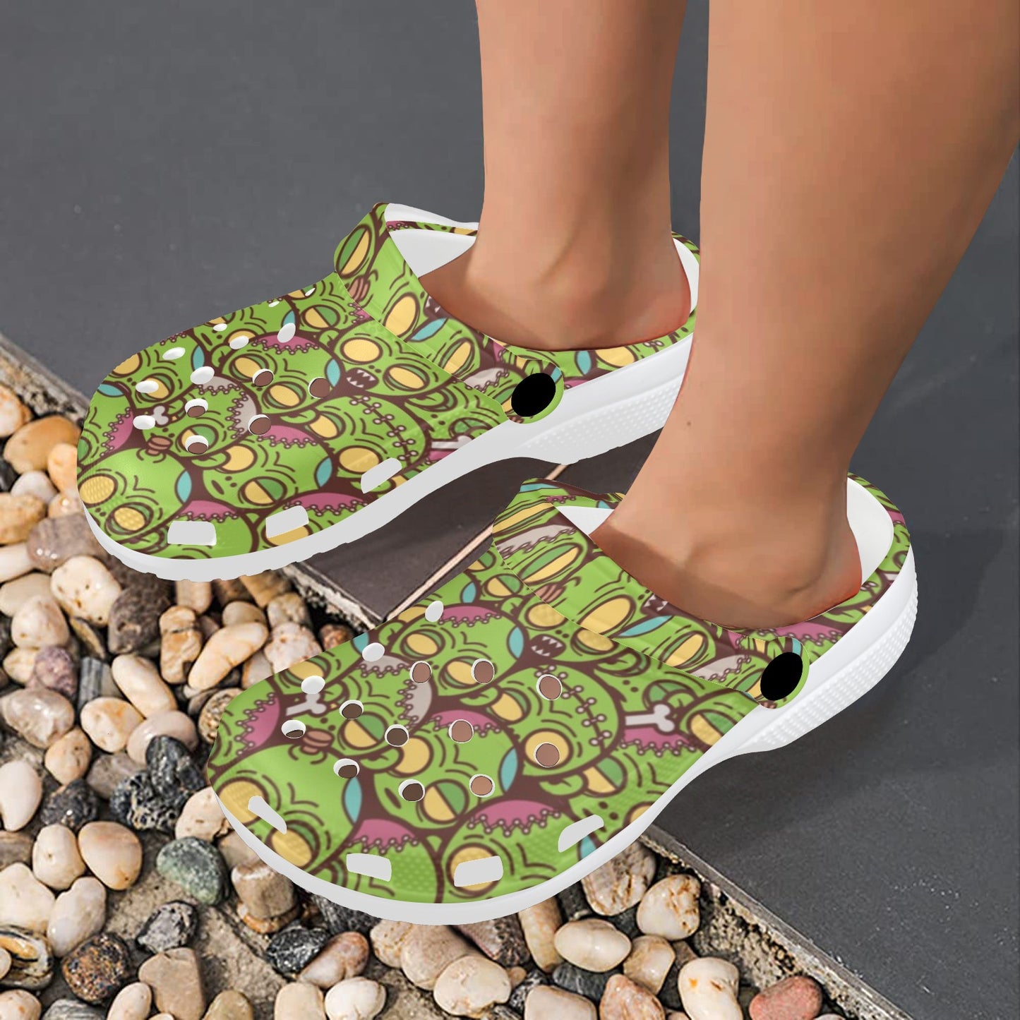 Zombie Head Design Pattern Print Unisex Clogs Shoes