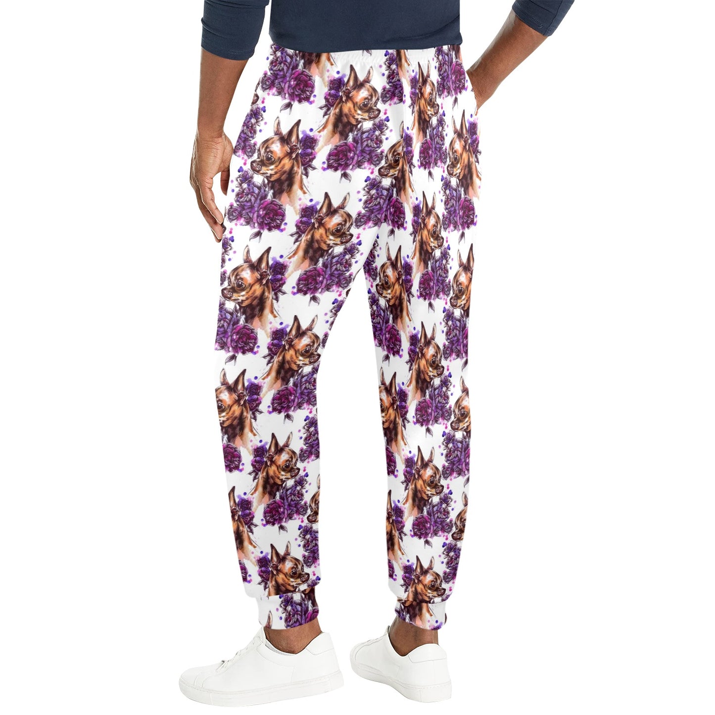 Chihuahua Purple Floral Men's Casual Track Pants