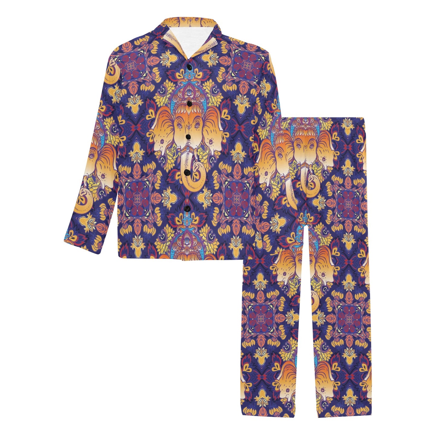 Ganesha Pattern Print Design 01 Men's Long Pajama Set
