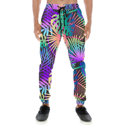 Neon Flower Tropical Palm Leaves Men's Sweatpants