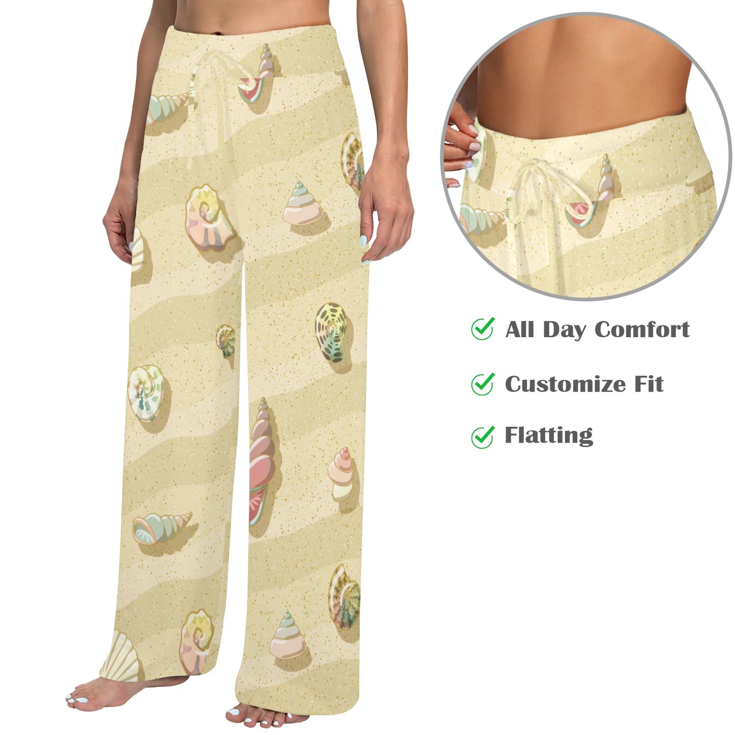Beach with Seashell Theme Women's Wide Leg Lounge Pants