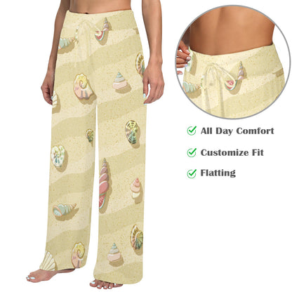 Beach with Seashell Theme Women's Wide Leg Lounge Pants
