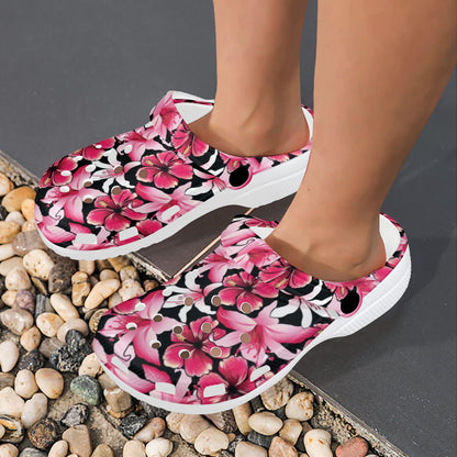 Flower Hawaiian Pink Red Hibiscus Print Unisex Clogs Shoes