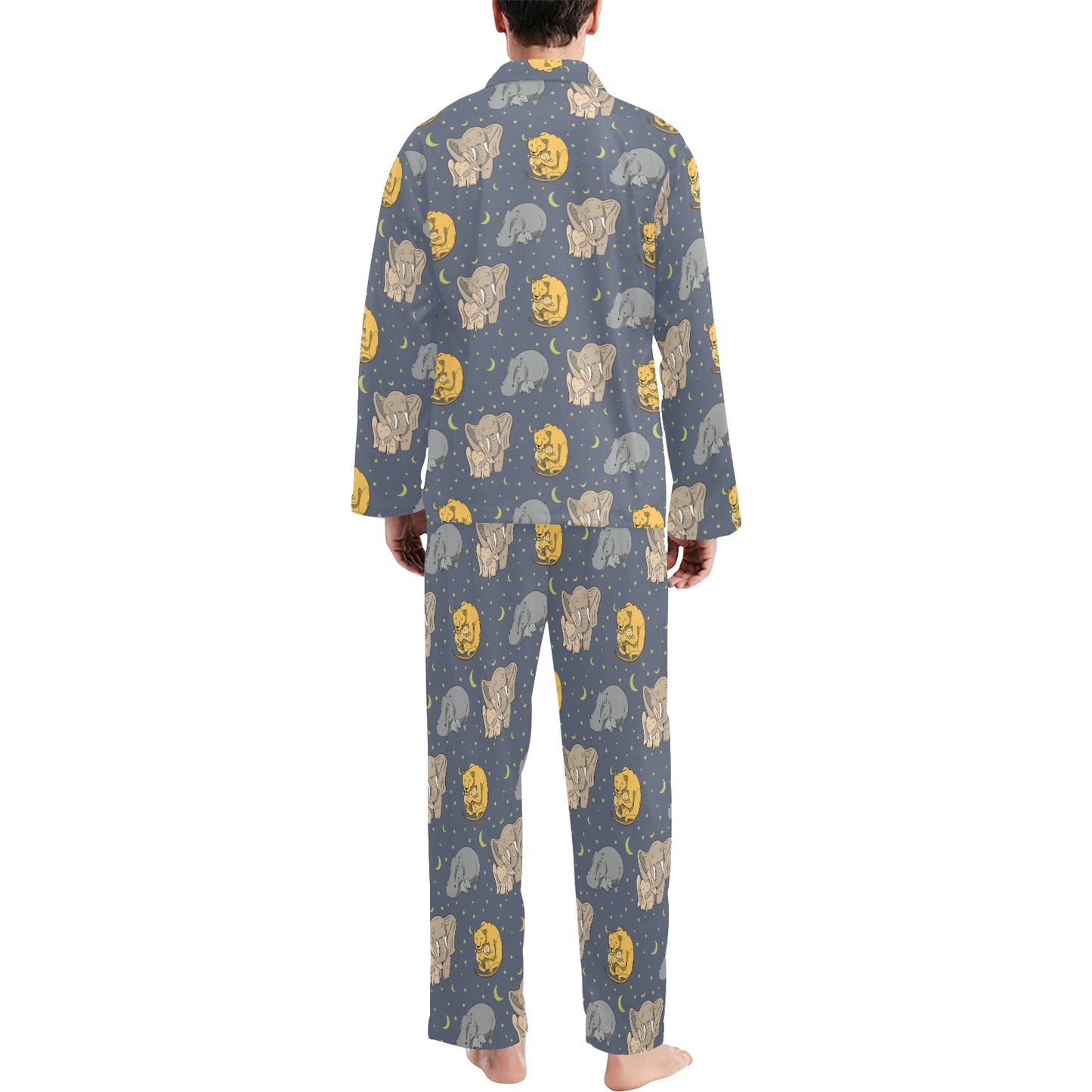 Safari Elephant Lion Print Design LKS303 Men's Long Pajama Set