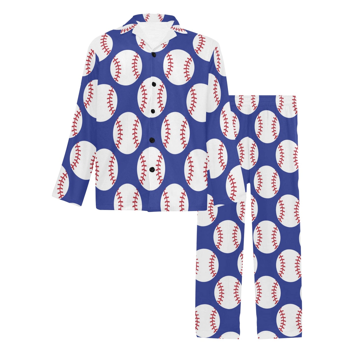 Baseball Blue Background Men's Long Pajama Set