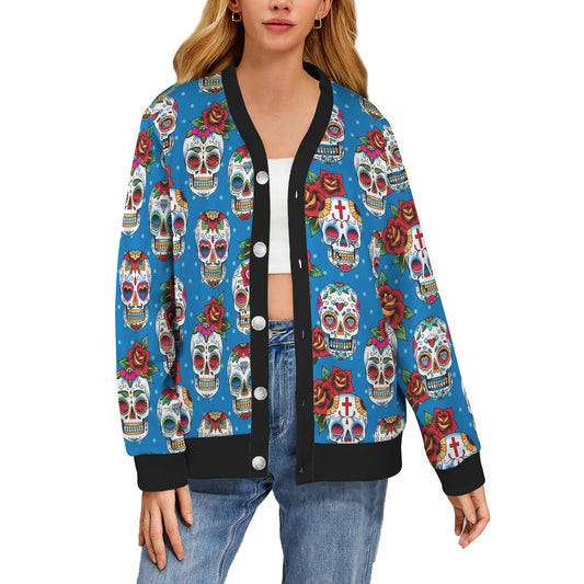 Sugar Skull Rose Pattern Women's Cardigan