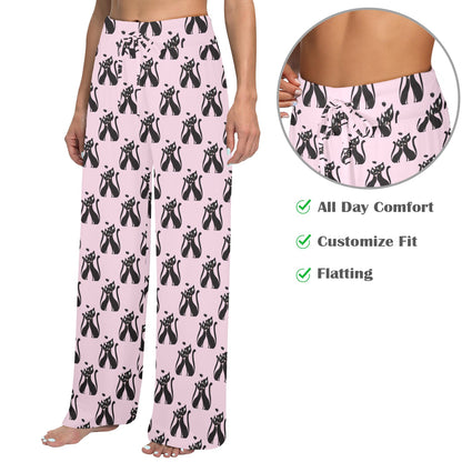 Black Cat Pattern Print Design 01 Women's Wide Leg Lounge Pants