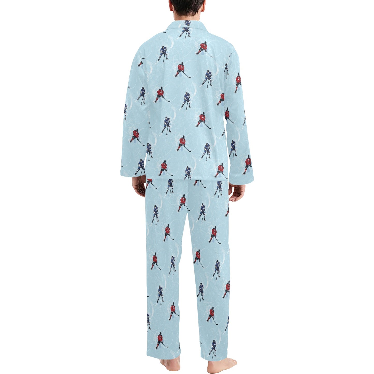 Hockey Player Print Design LKS302 Men's Long Pajama Set