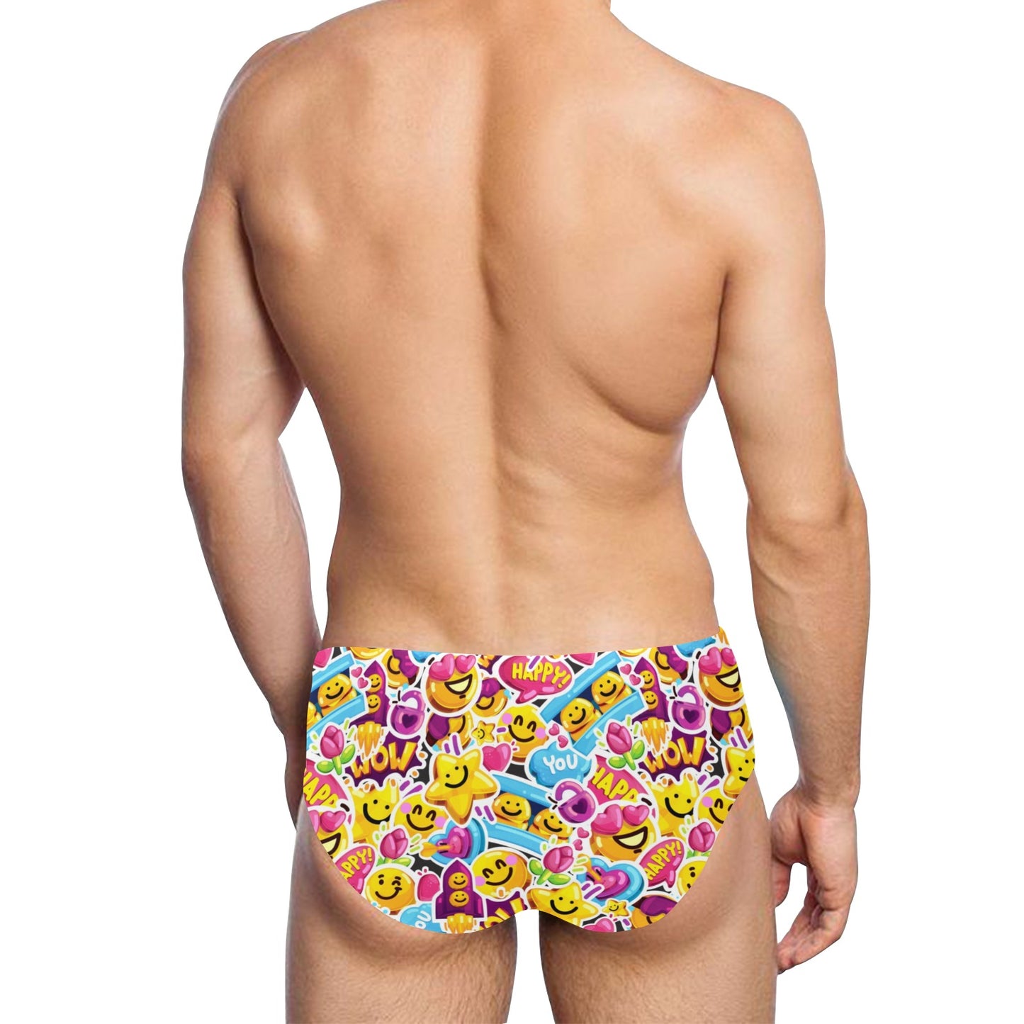 Emoji Sticker Print Pattern Men's Swimming Briefs