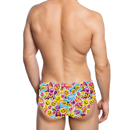 Emoji Sticker Print Pattern Men's Swimming Briefs