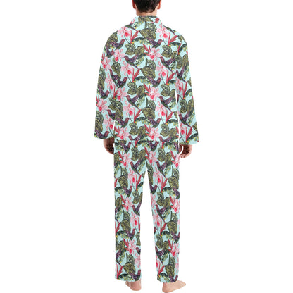 Hummingbird Cute Themed Print Men's Long Pajama Set