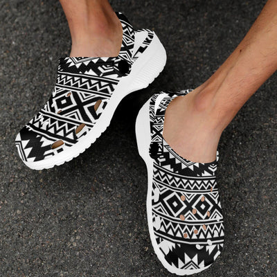 Aztec Black White Print Pattern Unisex Clogs Shoes